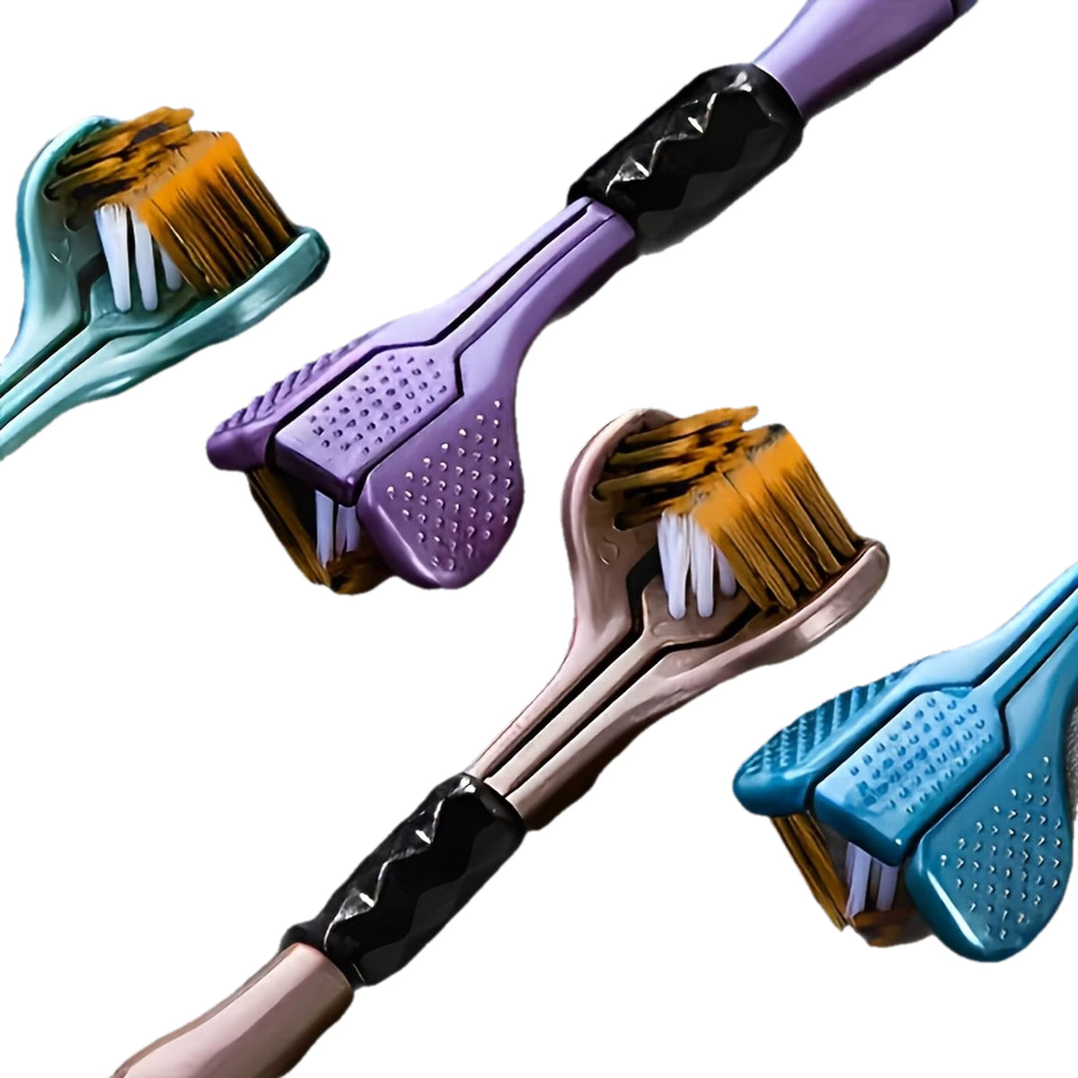 Ergonomisches Soft-Touch- und goldenes Vulkanzahnbürsten-Set (4-teilig)