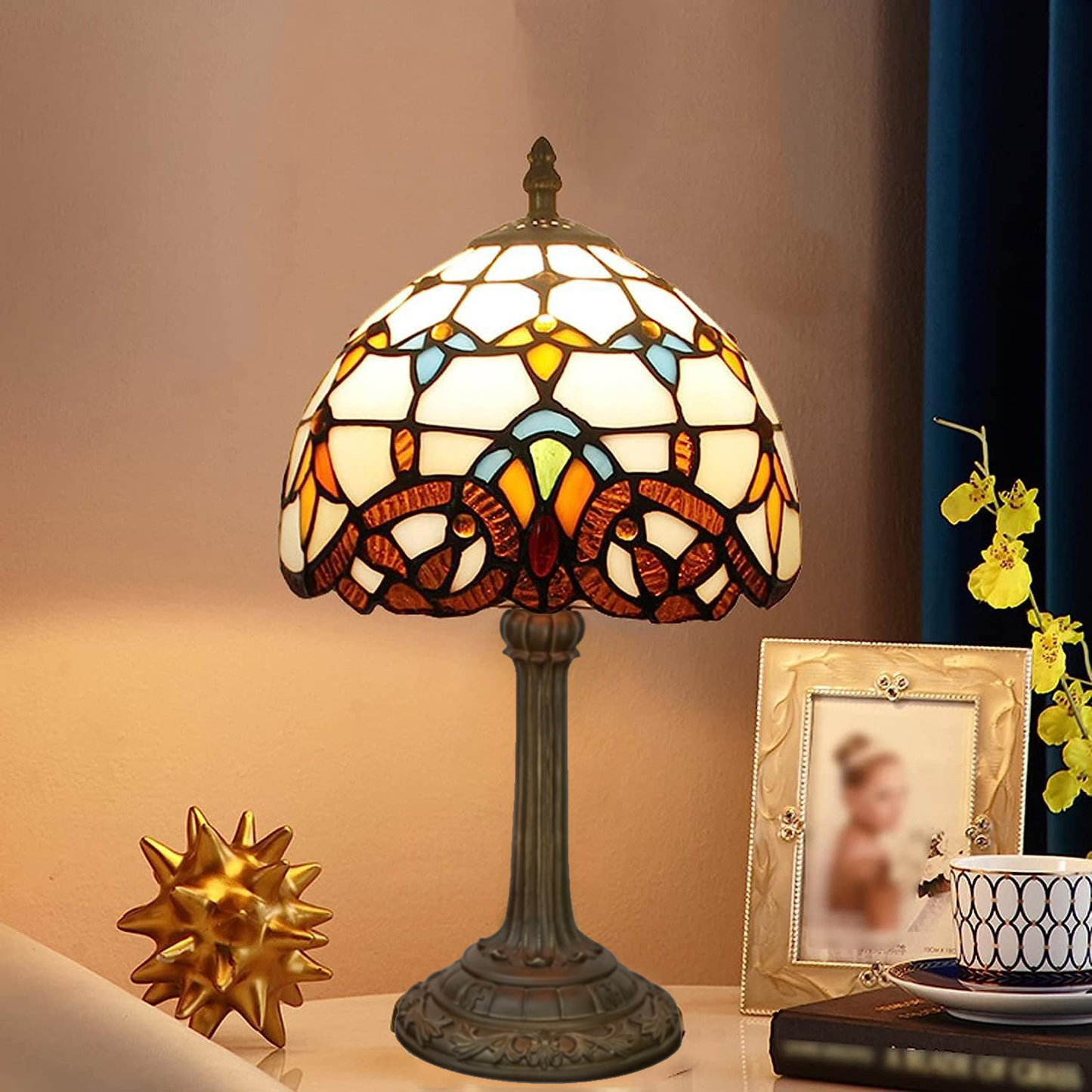 LuminaTiffany - Tiffany-Glas-Tischlampe mit schönem farbigen Glasdesign | 50% RABATT