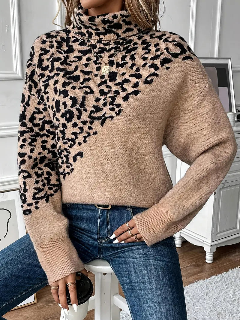 Kinsley - Pullover mit Leopardenmuster und Rollkragen