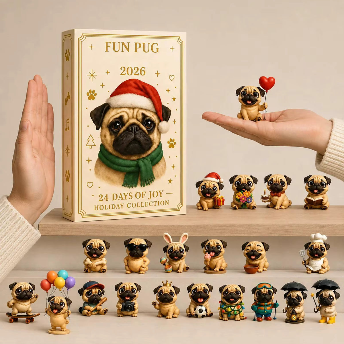 24-tägiger Mops-Figuren-Adventskalender