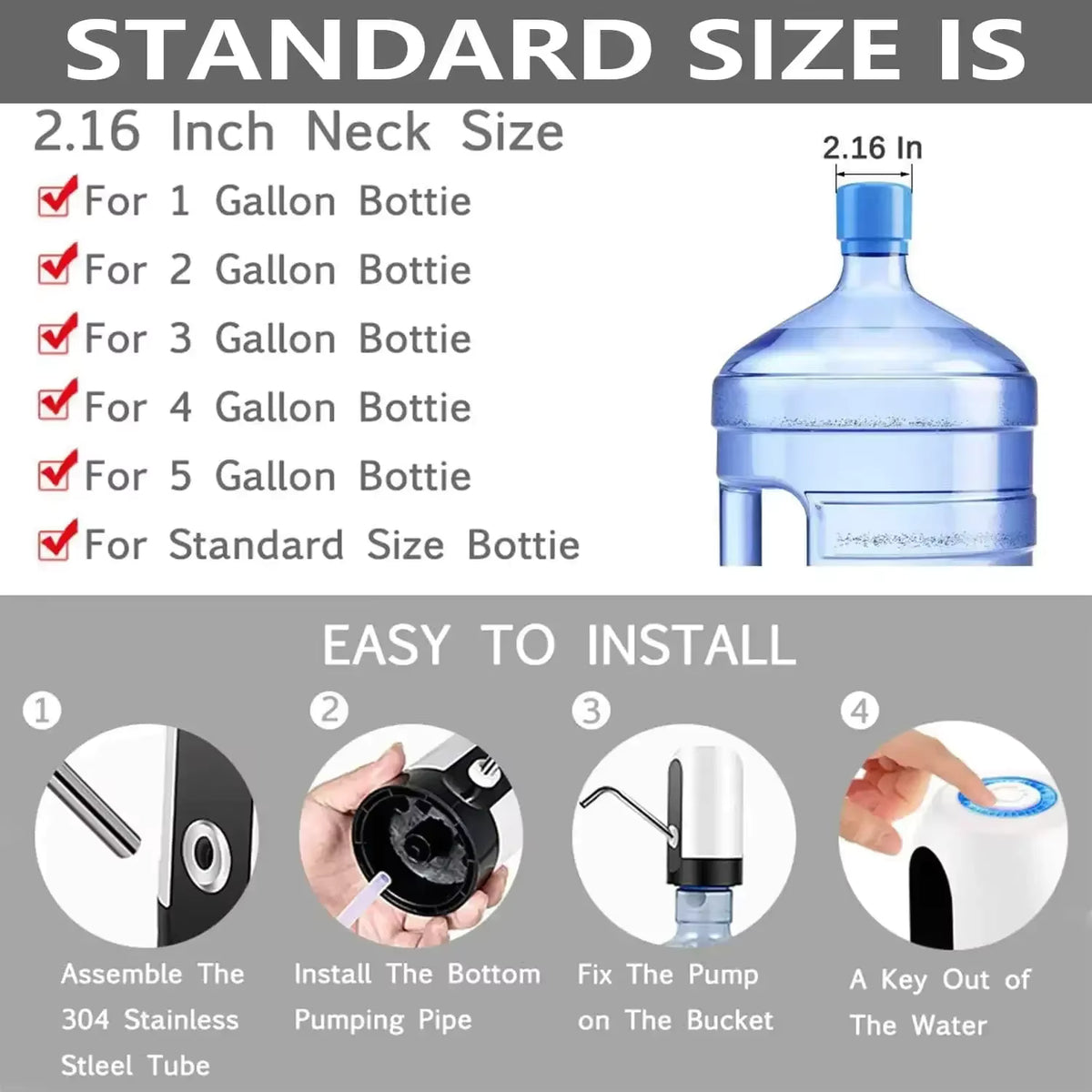 Leiser, berührungsgesteuerter, USB-aufladbarer Wasserspender (kompatibel mit 19-l-Flaschen)