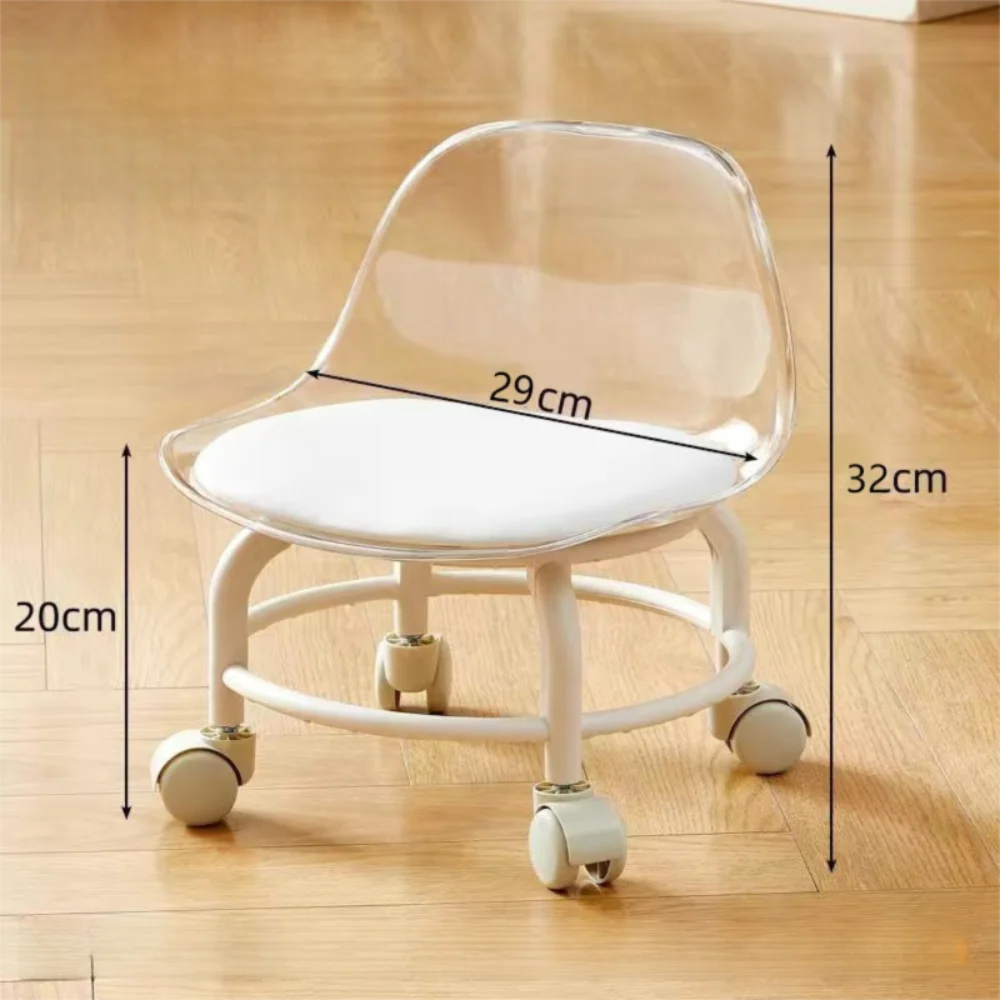 Transparenter Acrylhocker mit Rollen und Rückenlehne