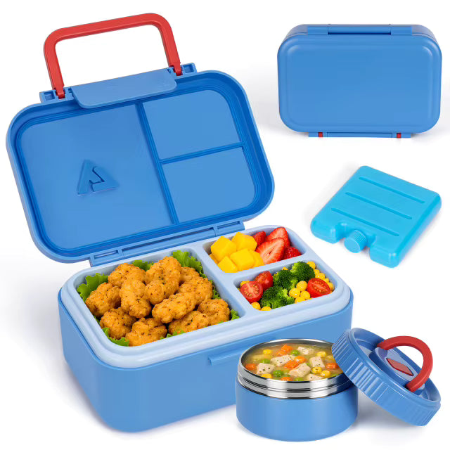 Vakuumisolierte und auslaufsichere Bento-Lunchbox aus Edelstahl (3 Fächer)
