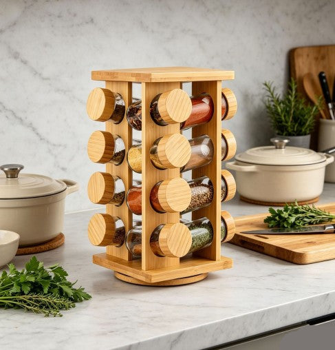 BPA-freies quadratisches Gewürzgläser-Set mit Bambusregal, 15-teilig