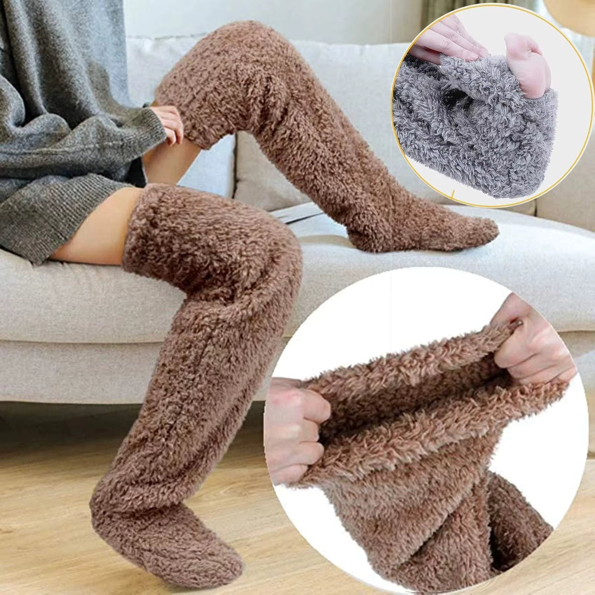 Thermische Bettsocken mit Fleecefutter und rutschhemmender Sohle (Einheitsgröße)