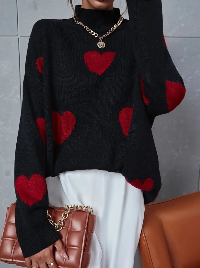 Leila - Rollkragenpullover mit Herzmuster für Frauen | Charmant & vielseitig