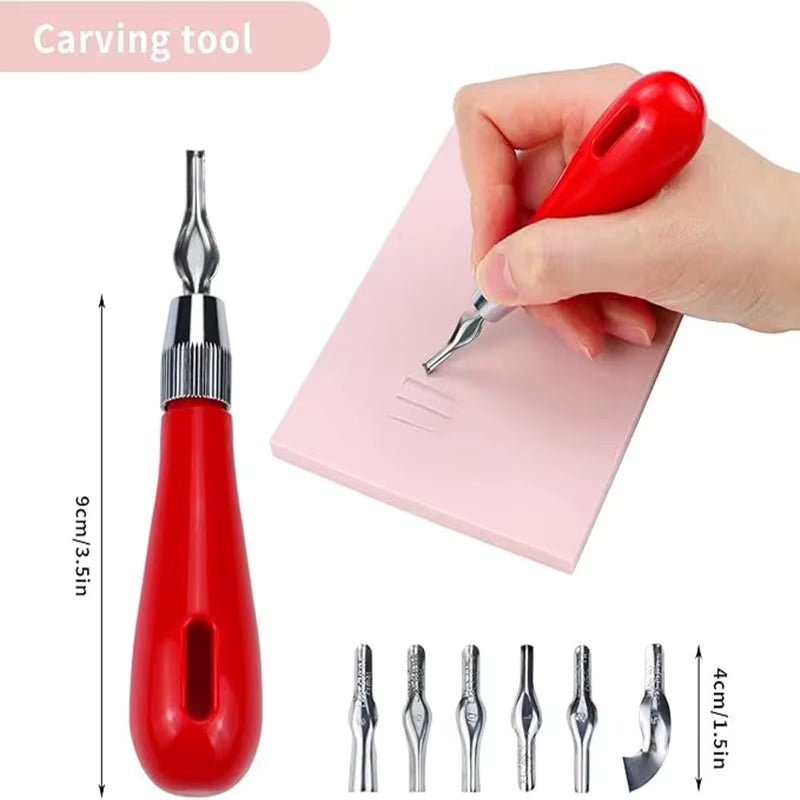 Set mit ergonomischen Werkzeugen mit Schnellwechselmechanismus zum Linoleumschneiden (6 austauschbare Köpfe)