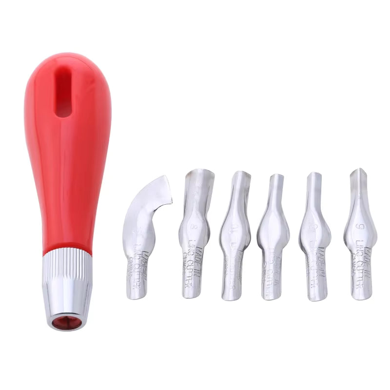 Set mit ergonomischen Werkzeugen mit Schnellwechselmechanismus zum Linoleumschneiden (6 austauschbare Köpfe)