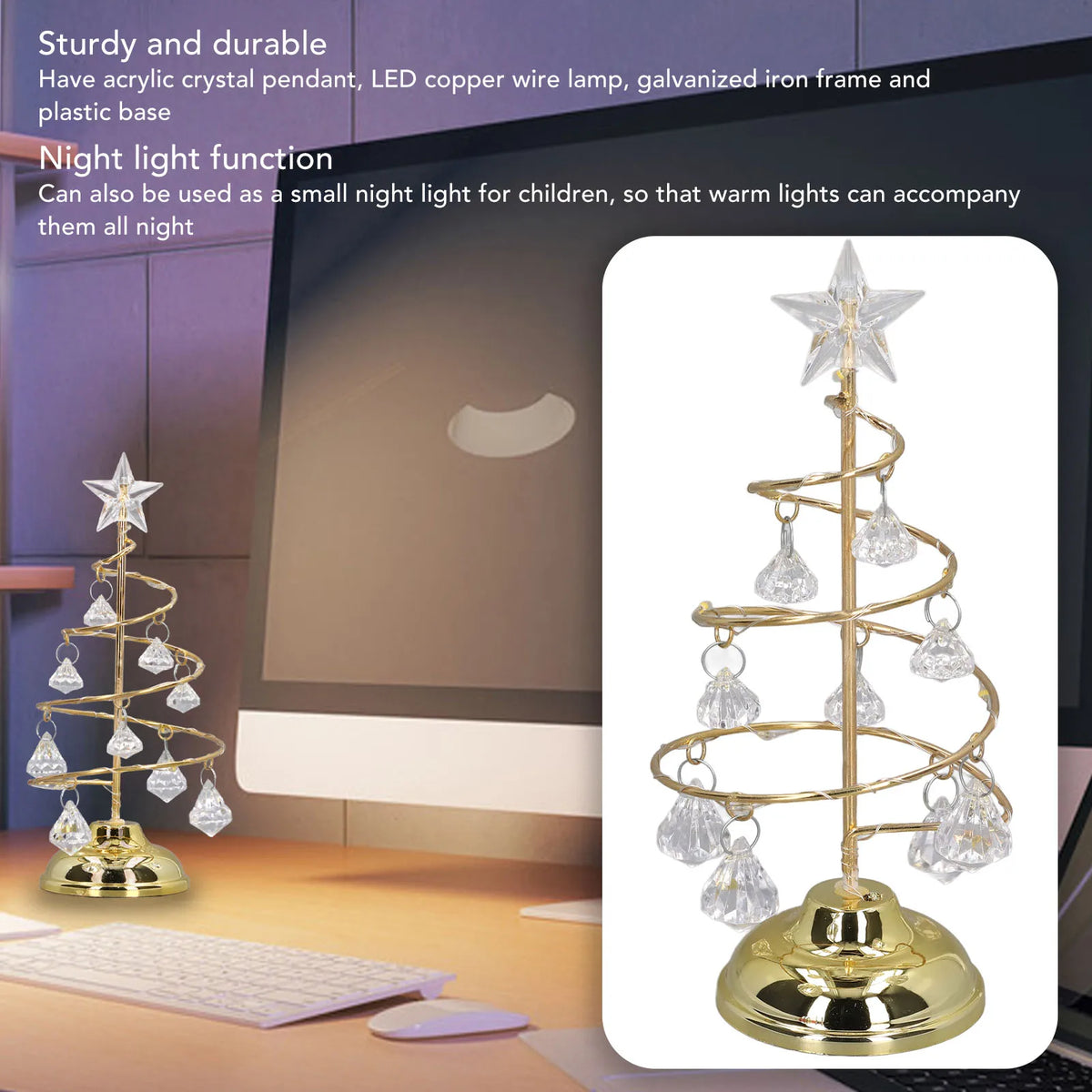 LED-Kristall-Weihnachtsbaumlampe mit warmweißem Licht (batteriebetrieben)