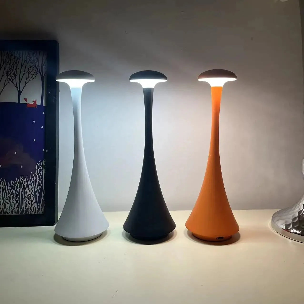 Touch-dimmable, wiederaufladbare Pilz-Tischlampe