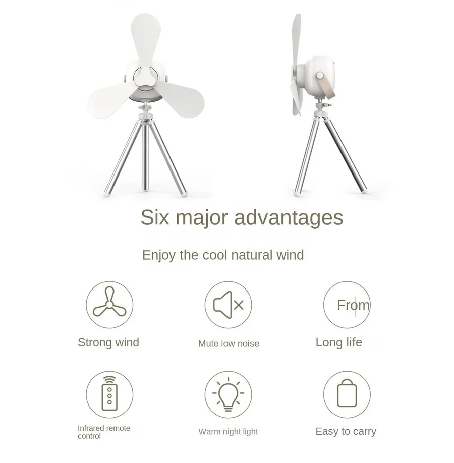 Ventilator Bærbar Foldbar Genopladelig | 4 Hastigheder 3 Lysstyrker med Fjernbetjening | 7200mAh op til 20 Timer