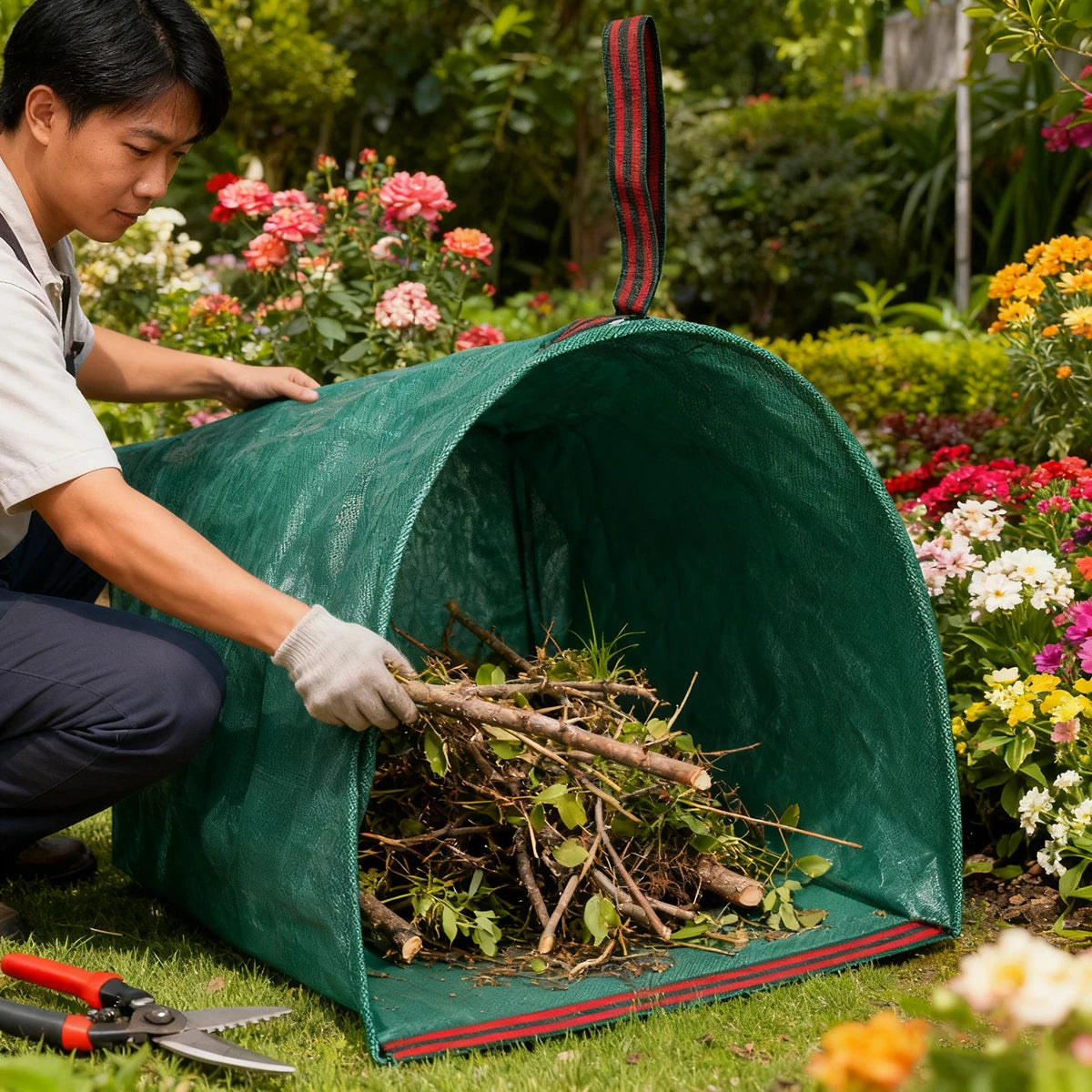 Robuster, faltbarer und wiederverwendbarer Gartensack zum Sammeln von Laub