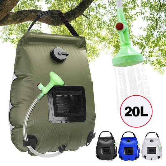 Campingbruser Solcelledrevet PVC | 20 Liter Kapacitet 45 x 50 cm | Vejrbestandig Varmer Vand op til 30°C Uden Strøm