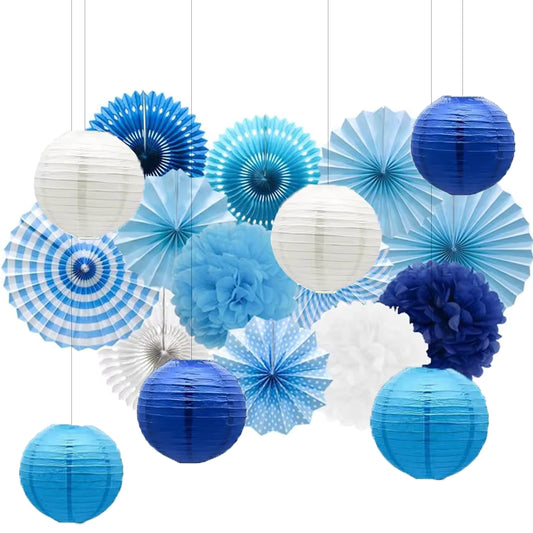 Komplettes hängendes Dekorationsset in Navyblau und Weiß (18 Teile)