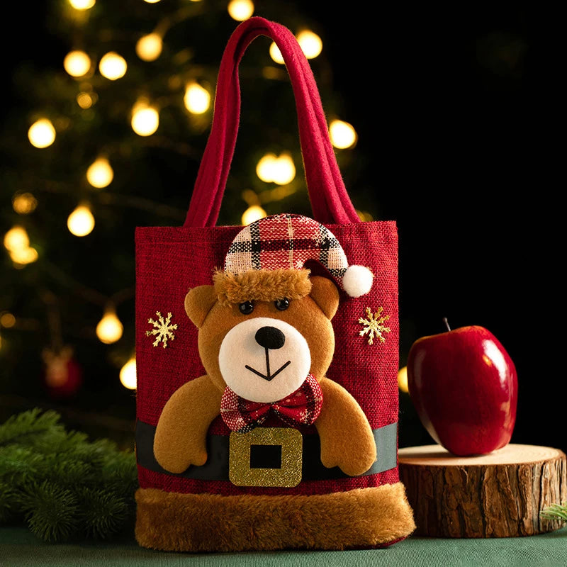 Leichte Weihnachtsgeschenktasche aus Leinen mit langen Henkeln