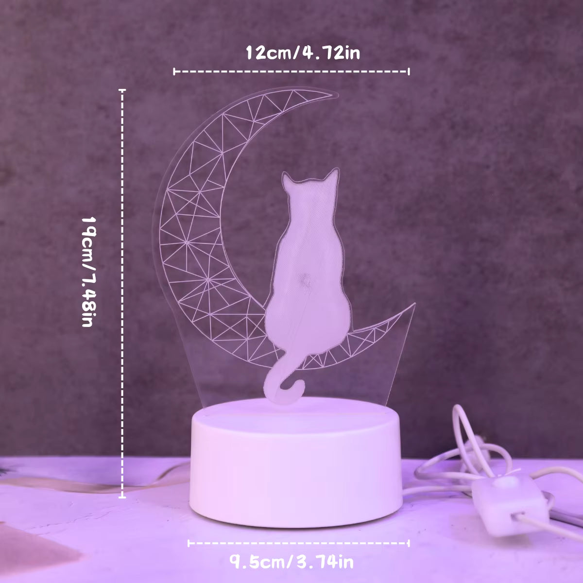 3D Måne Kat Blødt Varmt Lys Natlampe (USB-Drevet)