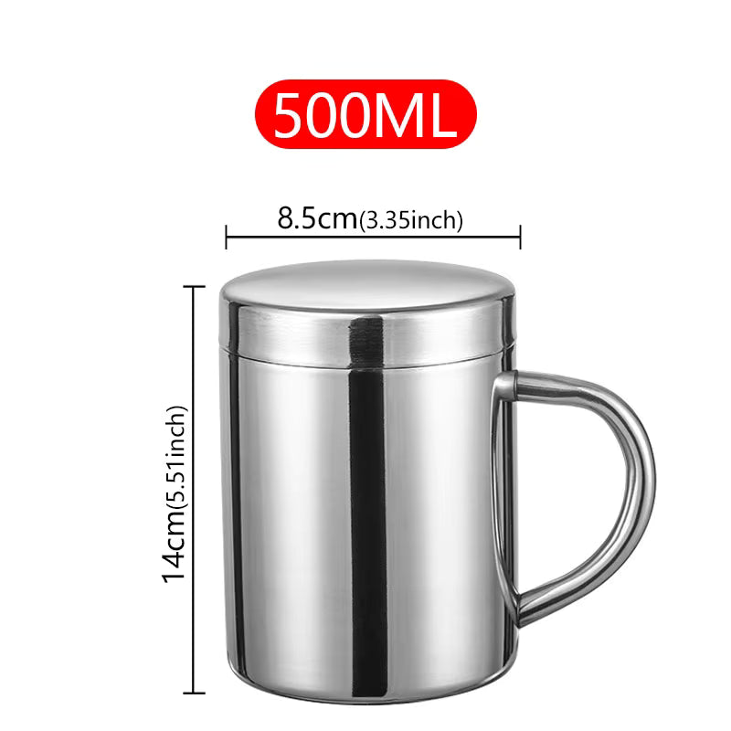 Doppelwandiger isolierter Kaffeebecher aus Edelstahl 304 (mit Deckel und Henkel)