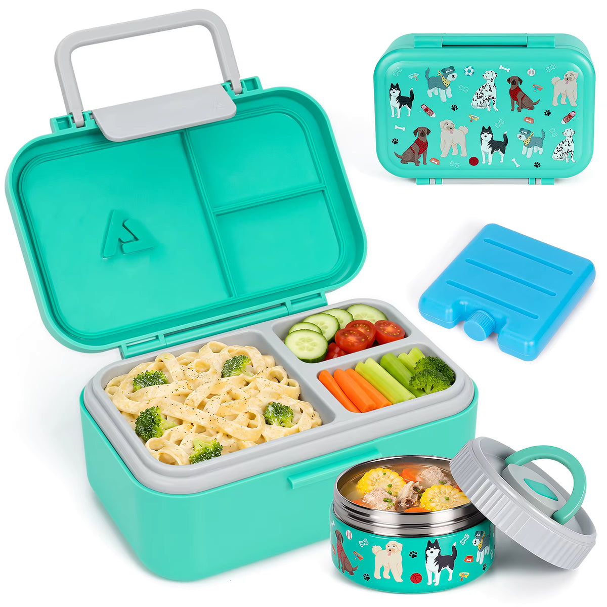 Vakuumisolierte und auslaufsichere Bento-Lunchbox aus Edelstahl (3 Fächer)