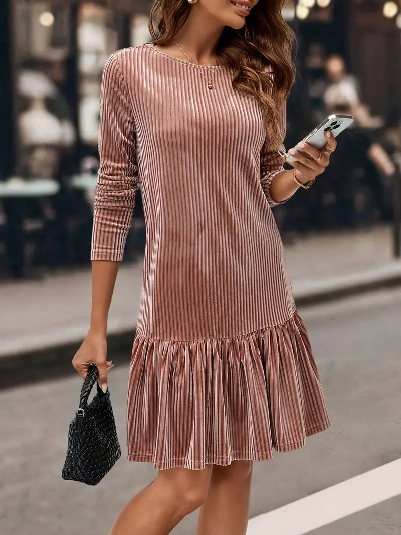 Brianna - Langärmliges gestreiftes Samtkleid für Damen