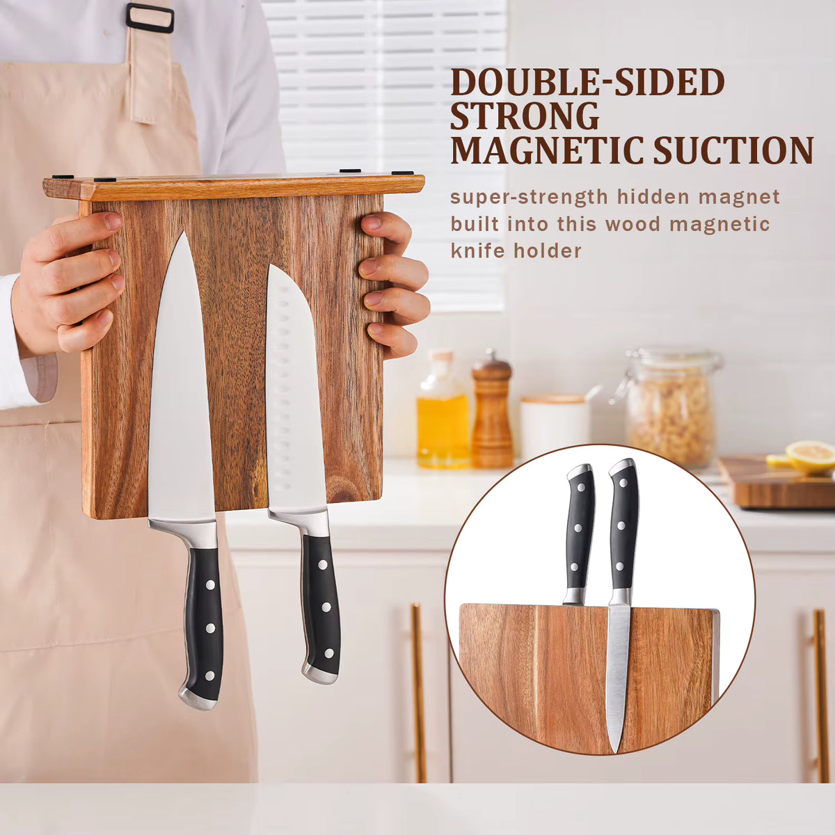 Starker magnetischer und platzsparender Akazienholz-Messerblock