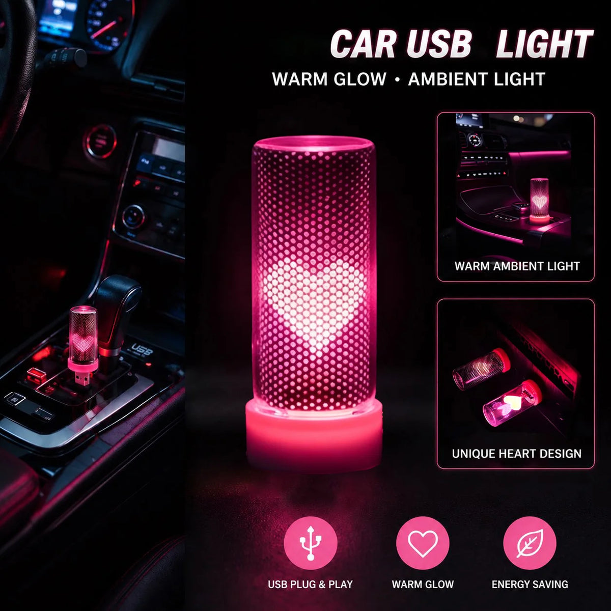 Herzförmiges, warmweißes LED-Stimmungslicht mit USB