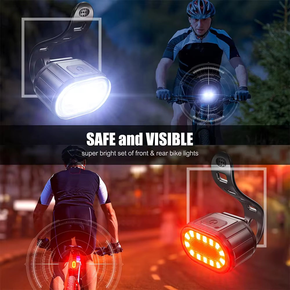 USB-genopladeligt vandtæt LED for- og baglyssæt til cykel