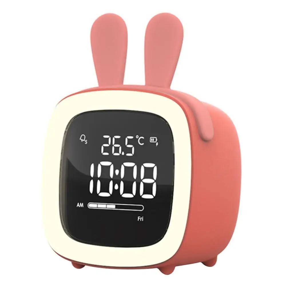 Mini-tegnefilm-tv-vækkeur til børn, LED-natlampe til opladning ved sengen, snooze-ur, justerbar lysstyrke, vågn op med lysfarveindstilling