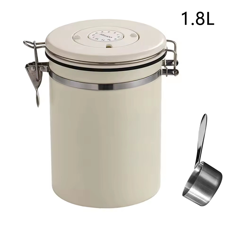 Vakuumversiegelte Kaffeedose aus rostfreiem 304er Edelstahl (mit integriertem Löffel)