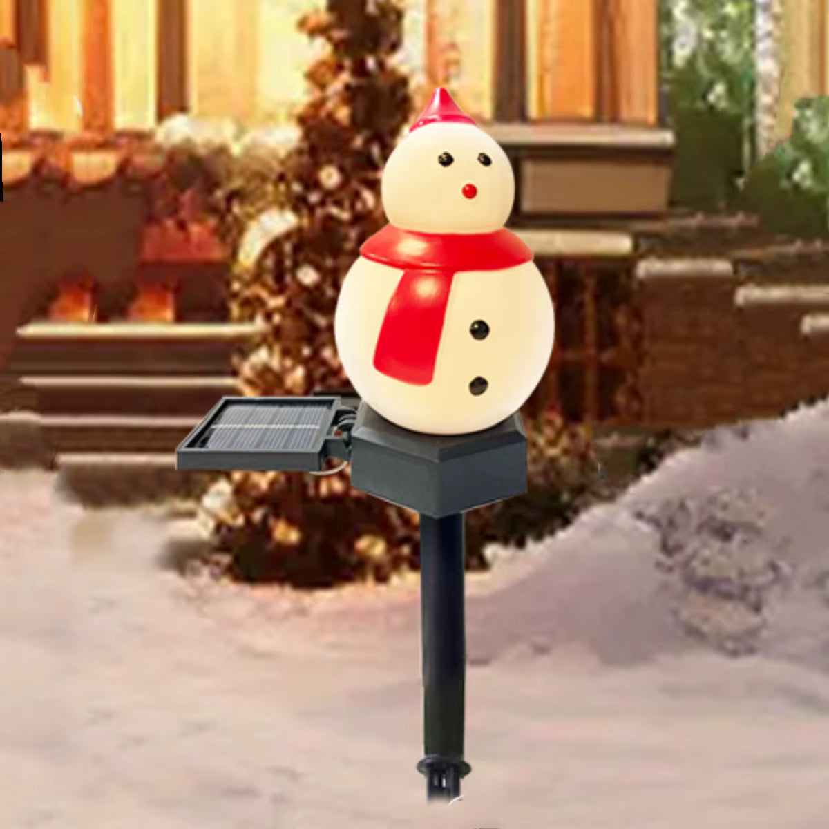 Solarbetriebene warmweiße wasserdichte Weihnachts-Rasenleuchte (Weihnachtsmann & Schneemann)