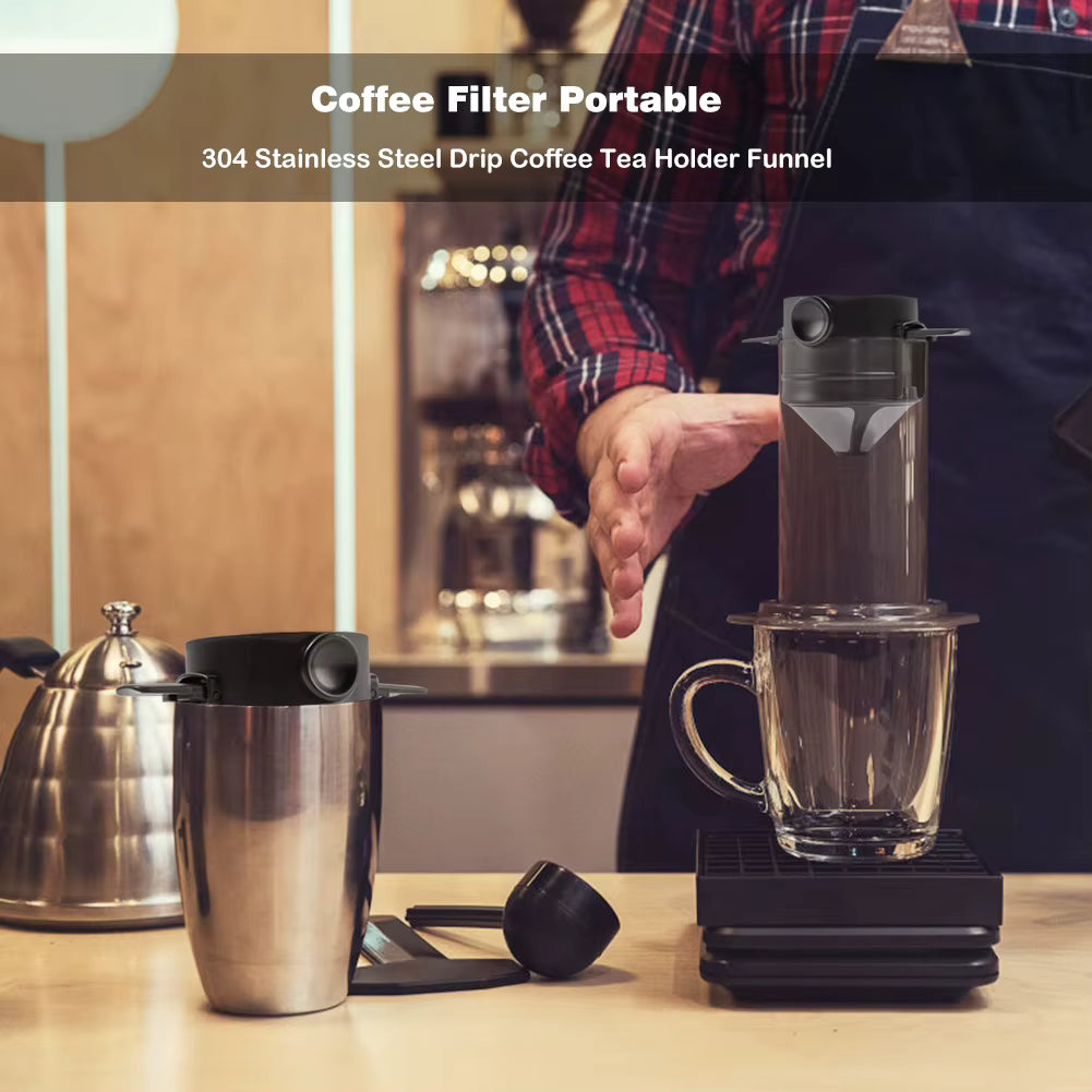 Wiederverwendbarer und tragbarer Kaffeefilter aus rostfreiem 304er Edelstahl (für die meisten Tassen geeignet)