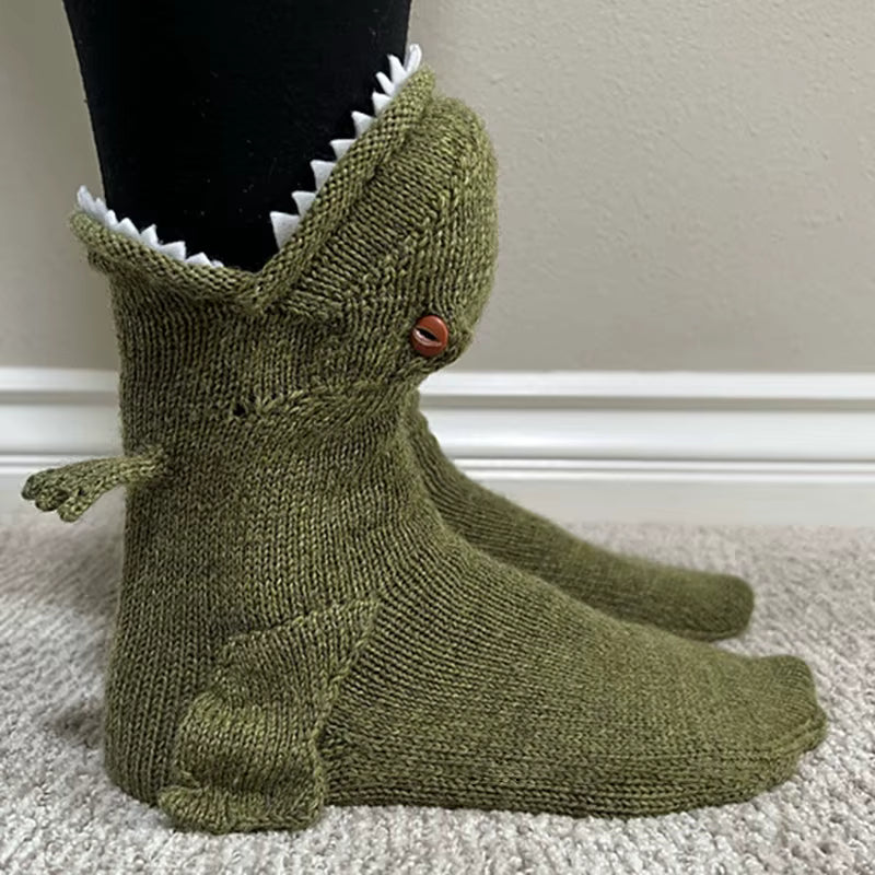 Dicke gestrickte Dinosauriersocken aus Wollmischung (Unisex)