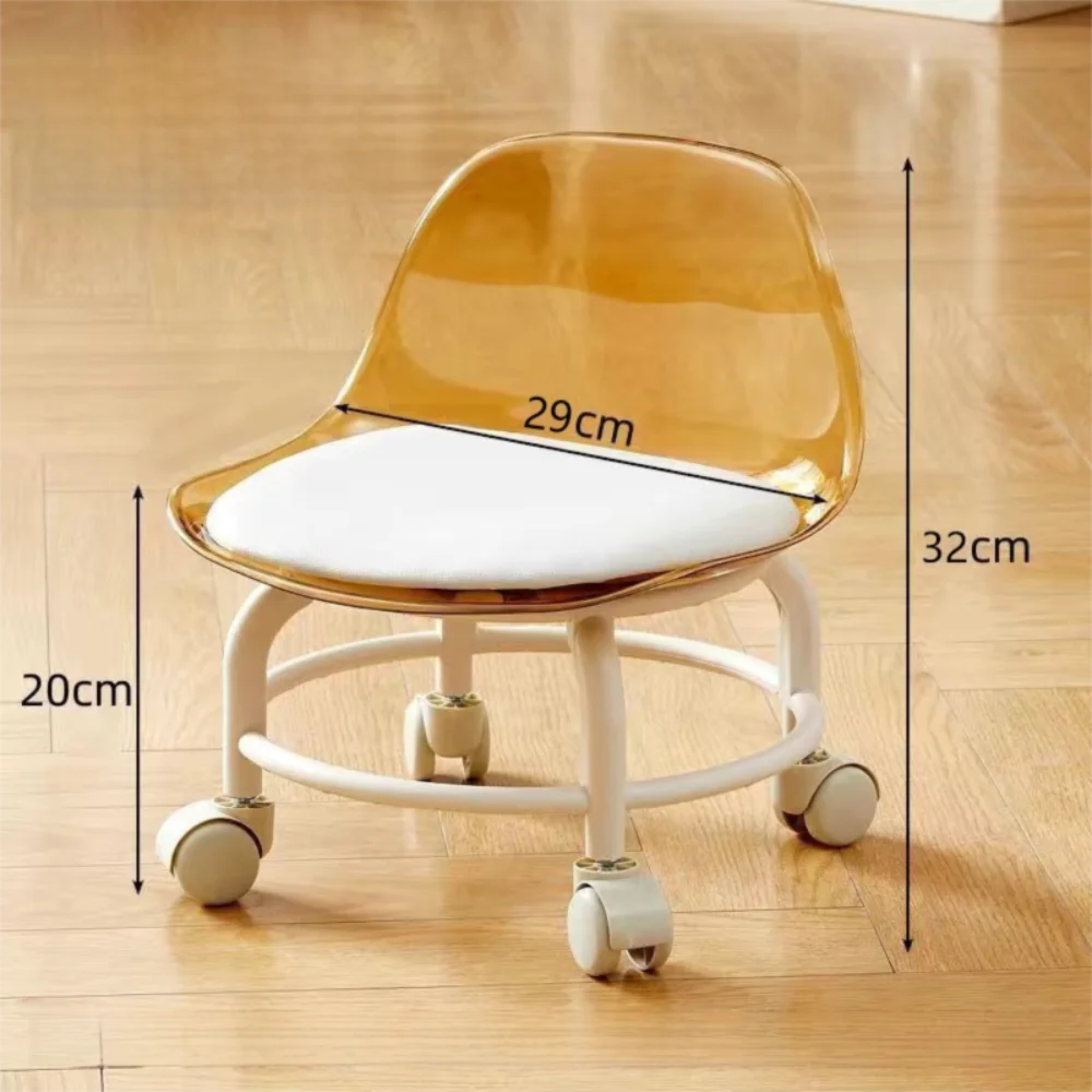 Transparenter Acrylhocker mit Rollen und Rückenlehne