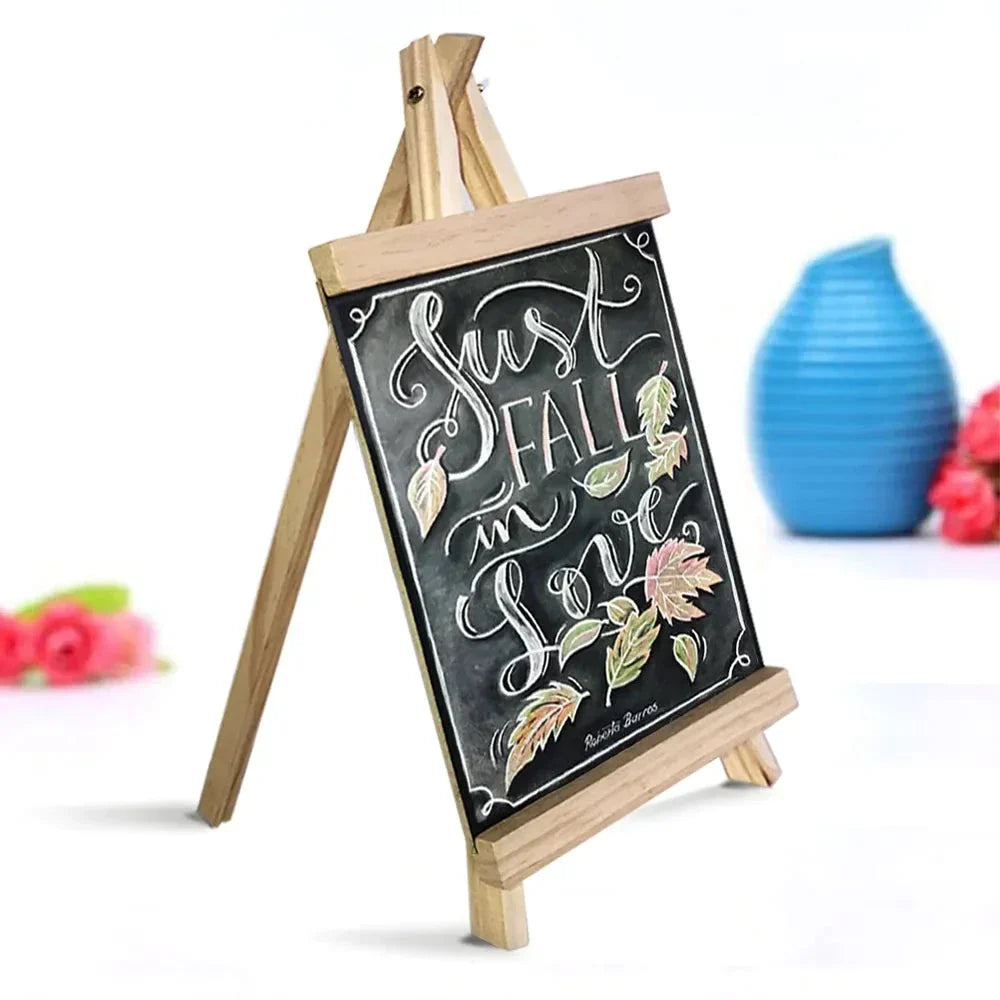 Kompakt Fyrretræ Tafel med Mini Tavle til Menus, Notater og Tegninger – Sort Design 15x20 cm-2