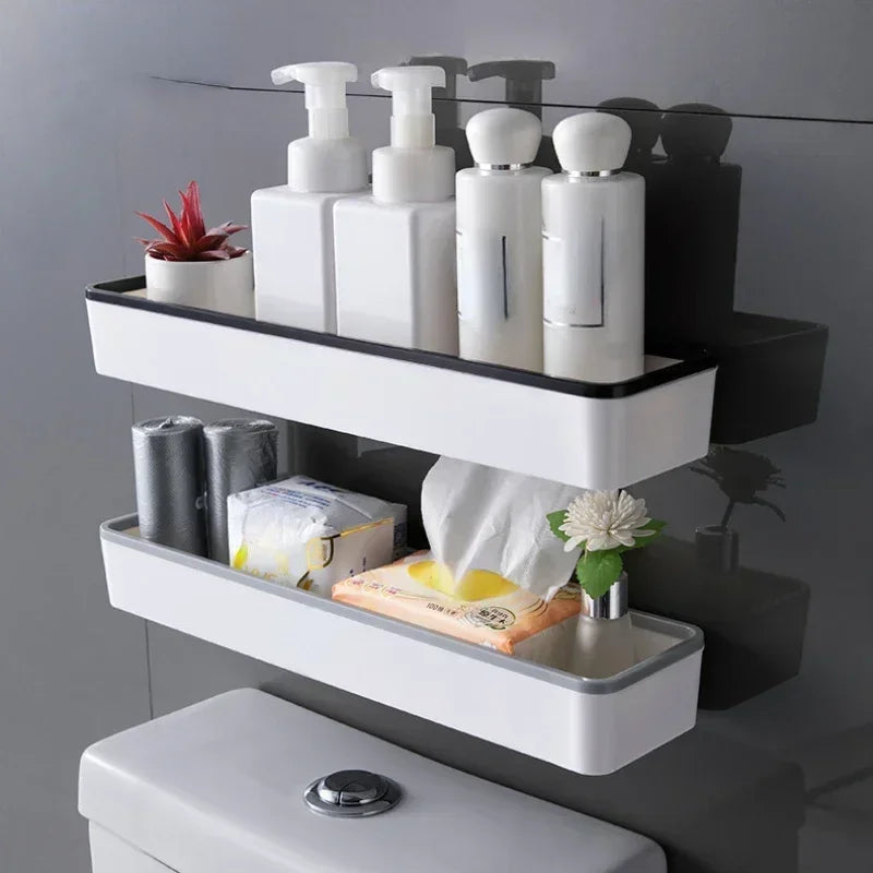 Boremindre pladsbesparende over-toilet opbevaringshylde (med papirholder og kroge)