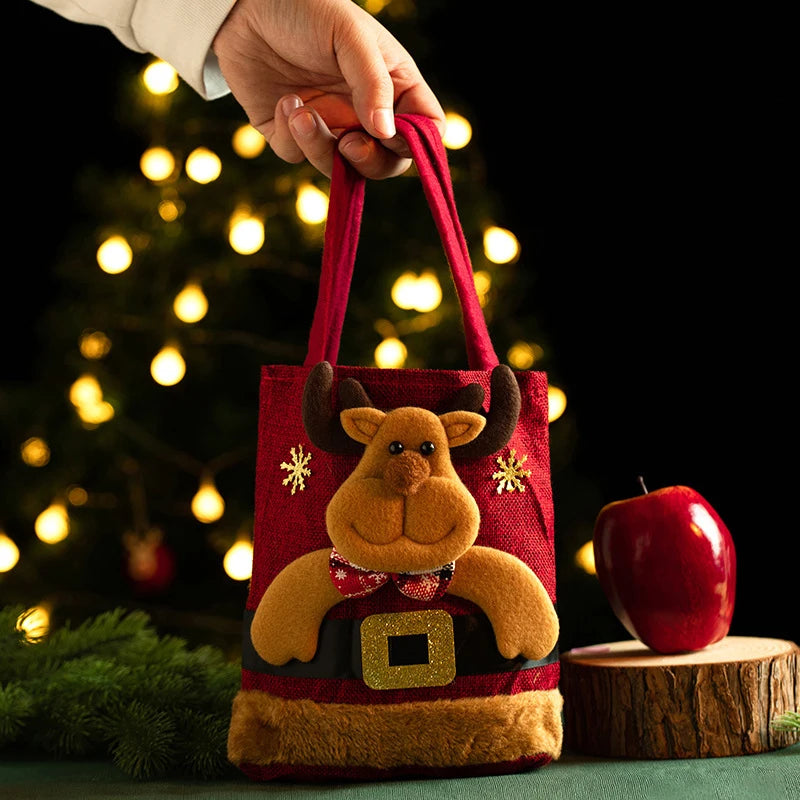 Leichte Weihnachtsgeschenktasche aus Leinen mit langen Henkeln