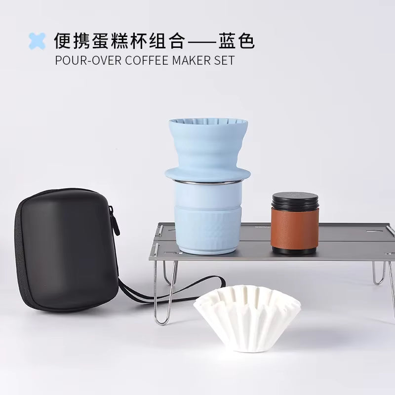 Tragbares, wiederverwendbares Kaffee-Handbrühset aus Silikon und Edelstahl