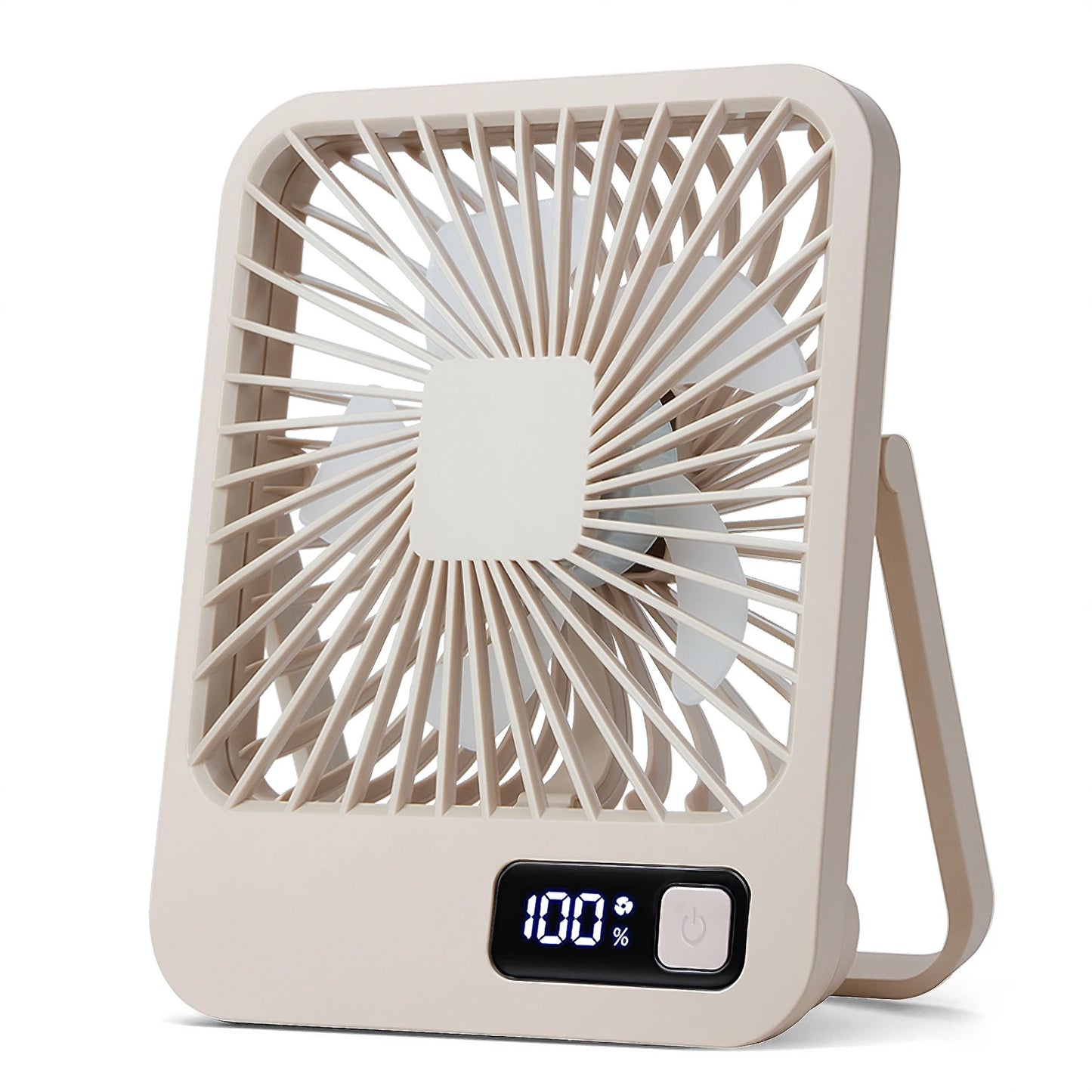 USB-wiederaufladbarer und faltbarer Tischventilator mit 5 Geschwindigkeiten (digitale Batteriestandsanzeige)