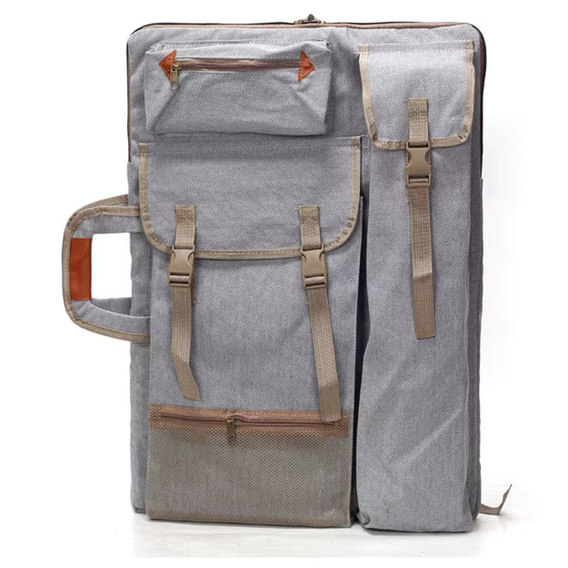 Robuster Rucksack aus Canvas mit mehreren Fächern für Künstlerbedarf