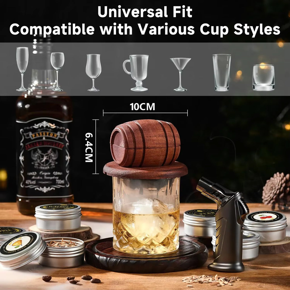 Manuelles Whisky-Räucherset mit 6 Holzchips (Geschenkset)