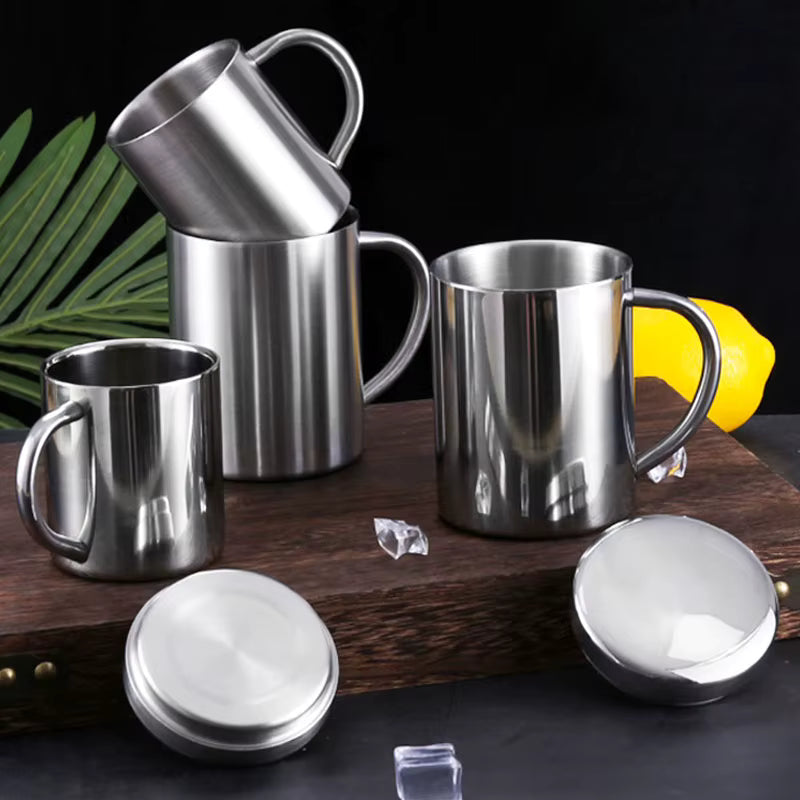 Doppelwandiger isolierter Kaffeebecher aus Edelstahl 304 (mit Deckel und Henkel)