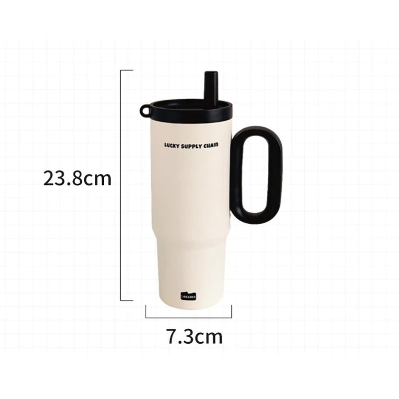 Vakuumisolierte Edelstahl-Wasserflasche mit Strohhalm und Griff (750 ml)
