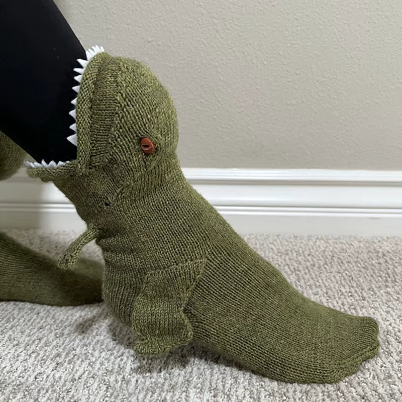 Dicke gestrickte Dinosauriersocken aus Wollmischung (Unisex)