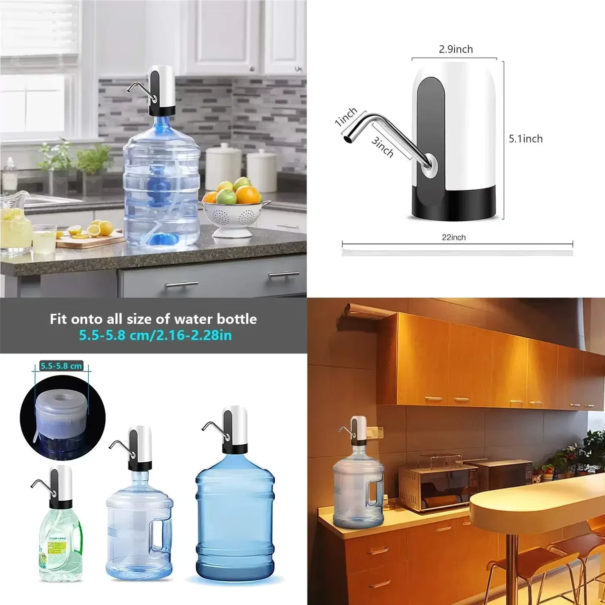 Leiser, berührungsgesteuerter, USB-aufladbarer Wasserspender (kompatibel mit 19-l-Flaschen)