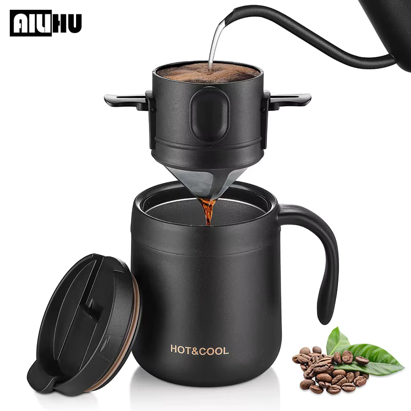 Wiederverwendbarer und tragbarer Kaffeefilter aus rostfreiem 304er Edelstahl (für die meisten Tassen geeignet)