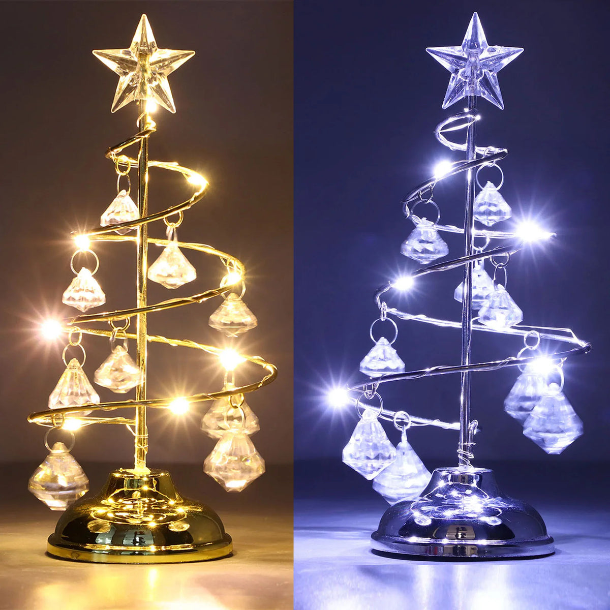 LED-Kristall-Weihnachtsbaumlampe mit warmweißem Licht (batteriebetrieben)
