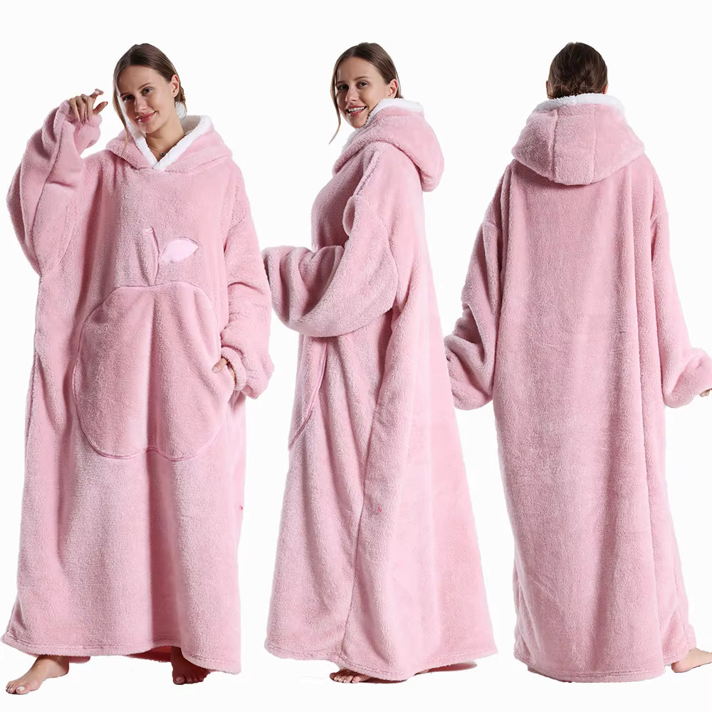 Extra langer Flanell-Kapuzenpullover mit Decke (lange Ärmel)