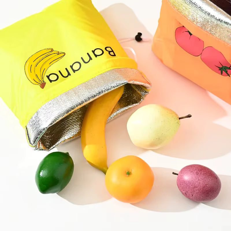 Isolierte und wiederverwendbare Aufbewahrungstasche für Obst und Gemüse (Kordelzugverschluss)