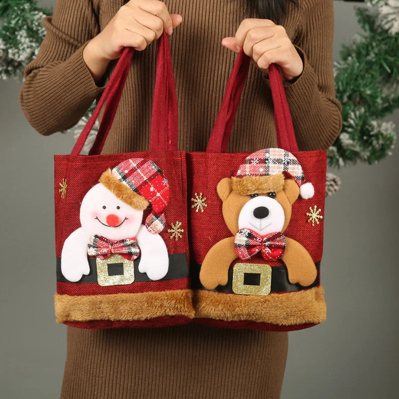 Leichte Weihnachtsgeschenktasche aus Leinen mit langen Henkeln