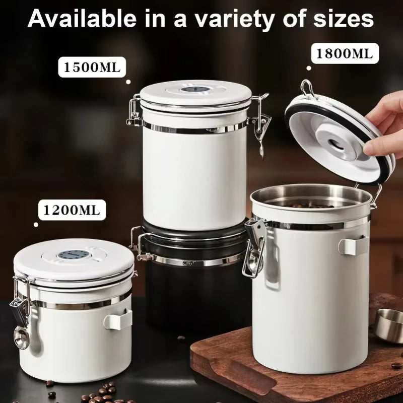 Vakuumversiegelte Kaffeedose aus rostfreiem 304er Edelstahl (mit integriertem Löffel)
