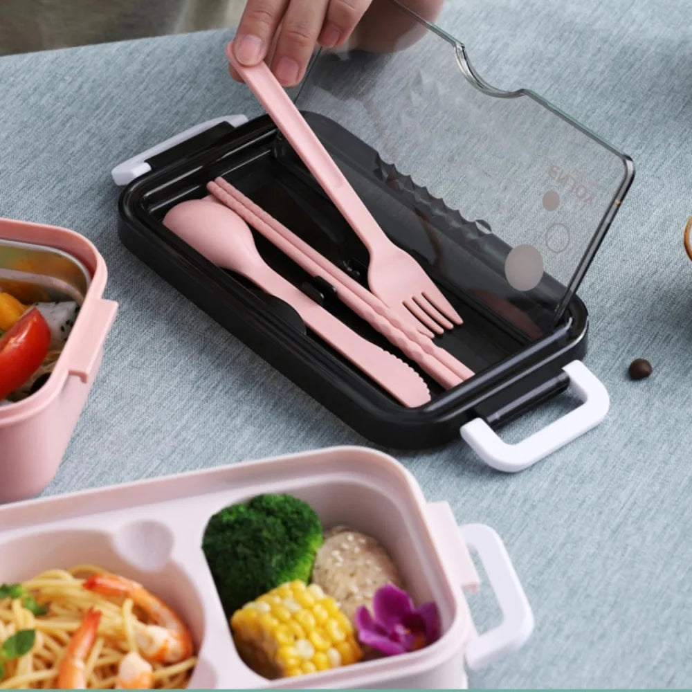 Frokostboks med dobbel lag og 3 rum (med bestik)